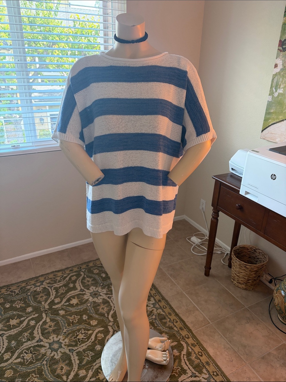 Chaps Blue and White Striped Knit Pullover